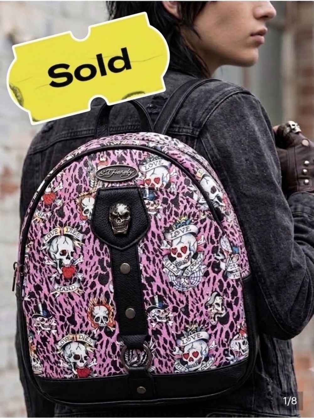 ED HARDY Pink Leopard Skulls Love Kills Backpack. Streetwear, Y2K, Alternative